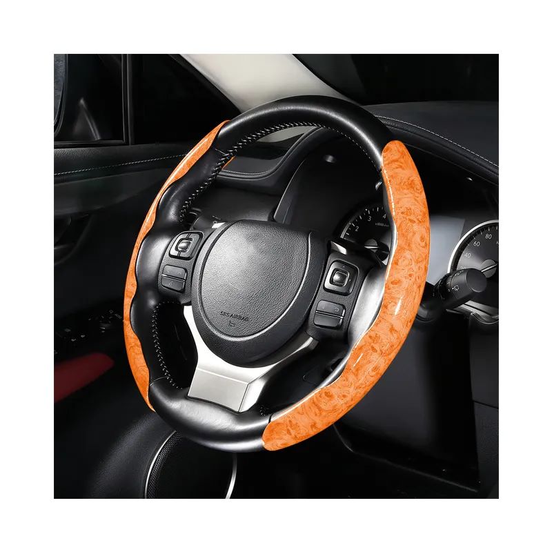 thumbnail image 2 of Mahogany Wood Grain Car Steering Wheel Cover – Universal Fit, Anti-Slip PVC Wrap 2 of 6