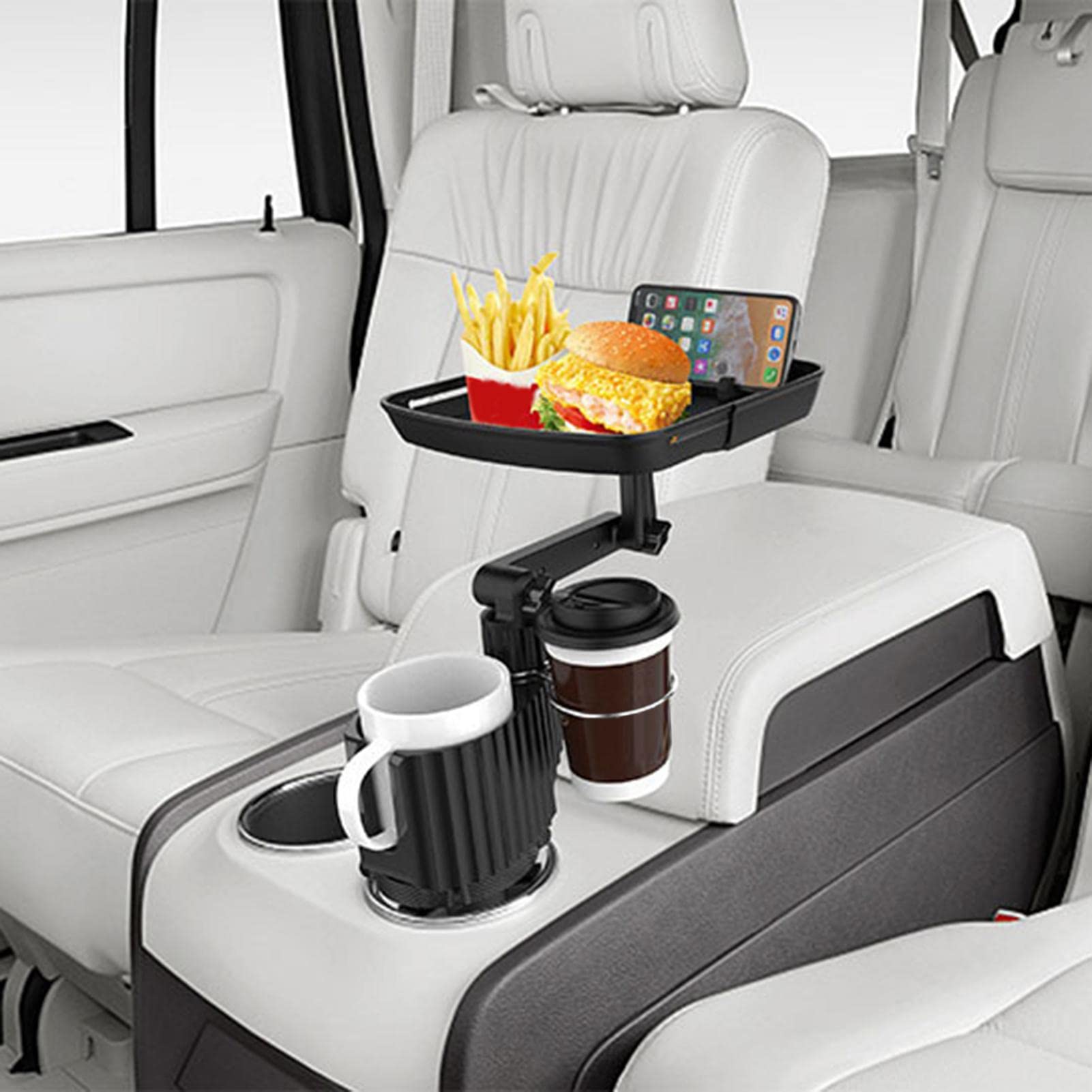 Expandable Food Tray Cup Holder With Mobile Slot