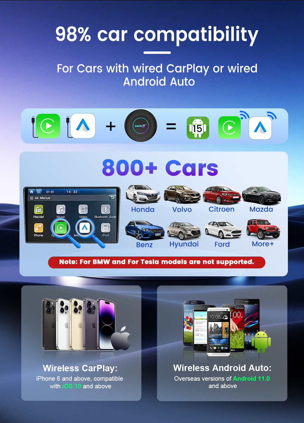 CARLINKIT 6350 Ultra 2 CarPlay Android 15 AI TBOX Qualcomm 4GSIM 8GB+128GB