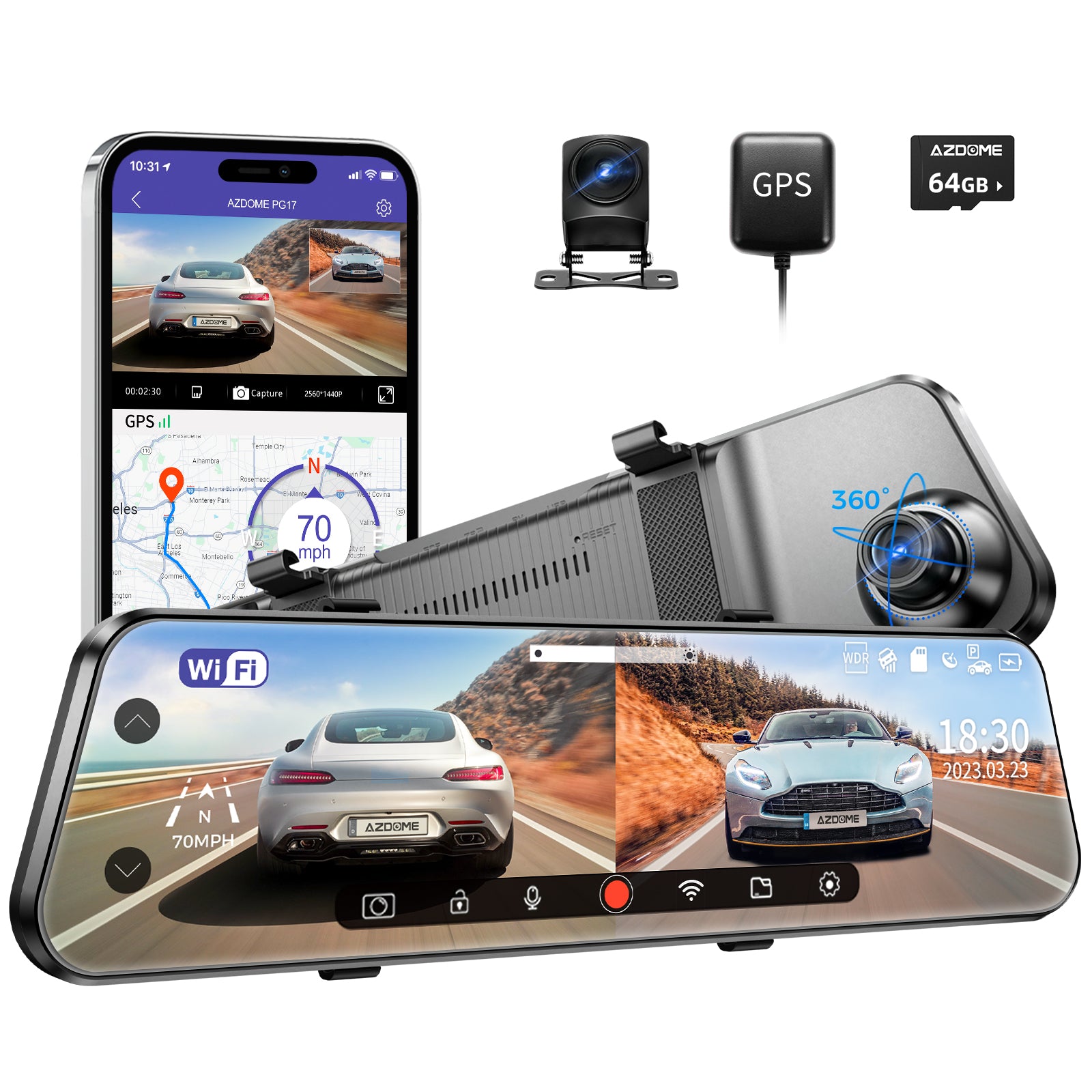 AZDOME PG17 2CH Mirror Dash Cam 4K with 12" Touch Screen