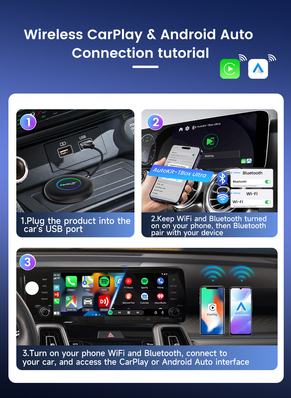 CARLINKIT 6350 Ultra 2 CarPlay Android 15 AI TBOX Qualcomm 4GSIM 8GB+128GB