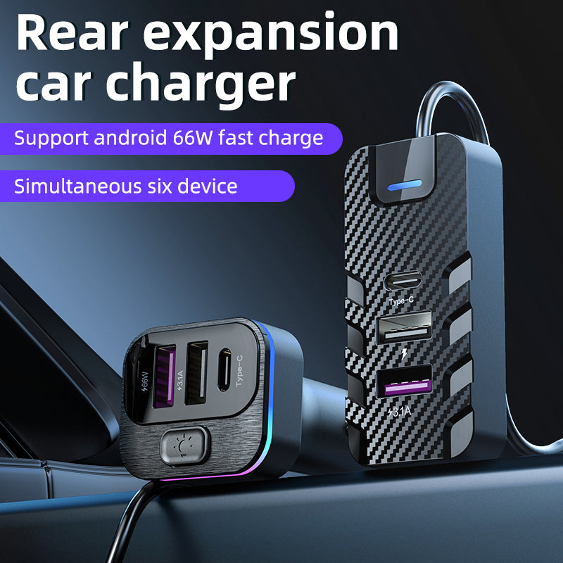 6 Ports USB C Fast Car Charger 66W Adapter QC3.0