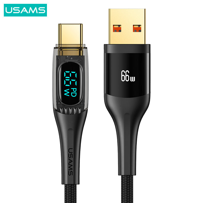 Type-C 6A 66W Transparent Digital Display Cable