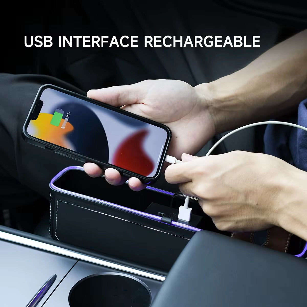 PU Leather Car Seat Gap Filler Organizer with Light & USB Charging