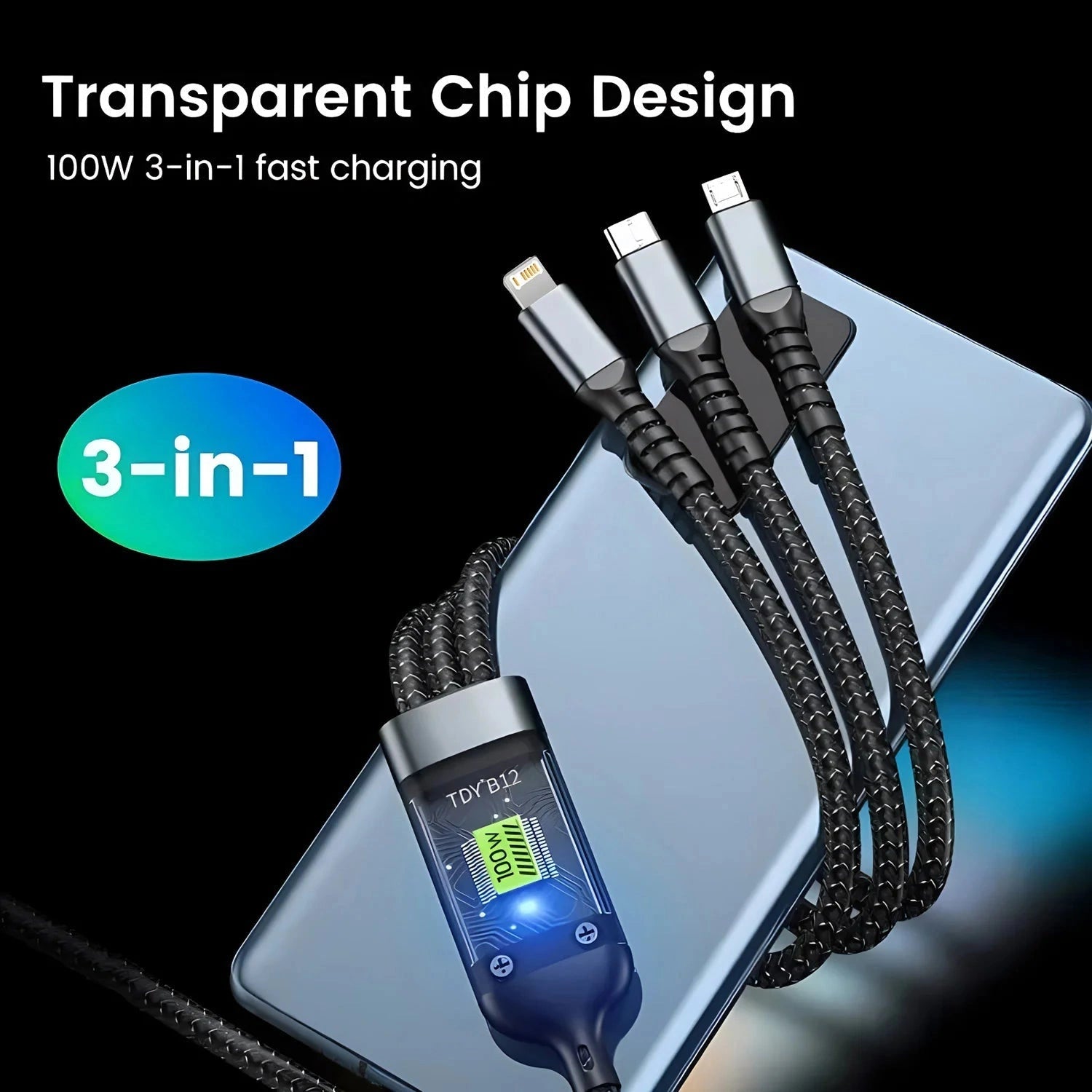 3-in-1 Fast Charging 100W 5A & Data Cable-3 في 1 شحن سريع 100 واط 5 أمبير وكابل بيانات-Auto-Emporio-Kuwait.0