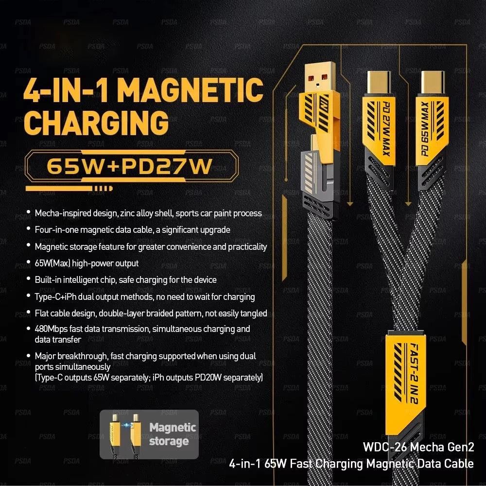 4-in-1 Mech Style Zinc Alloy USB Fast Charging & Data Cable-كابل USB للشحن السريع والبيانات 4 في 1 من سبائك الزنك على الطراز الميكانيكي-Auto-Emporio-Kuwait.0