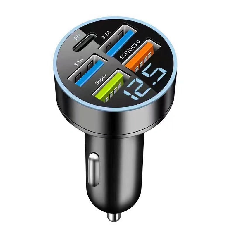 5-Port USB Car Charger with Digital Display-شاحن سيارة بخمسة منافذ USB مع شاشة رقمية-Auto-Emporio-Kuwait.0