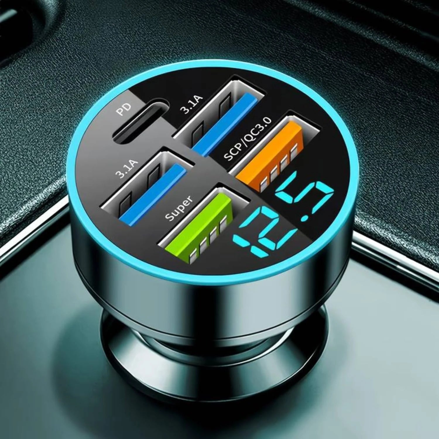 5-Port USB Car Charger with Digital Display-شاحن سيارة بخمسة منافذ USB مع شاشة رقمية-Auto-Emporio-Kuwait.0