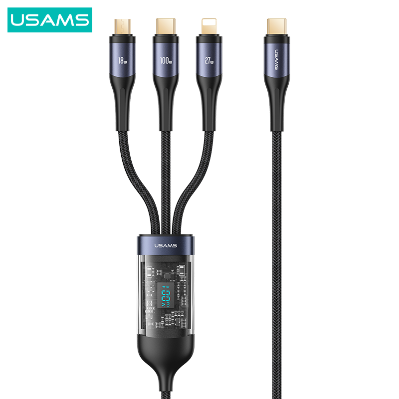 USAMS U83 3in1 Fast Charging & Data Cables PD100W with Digital Display