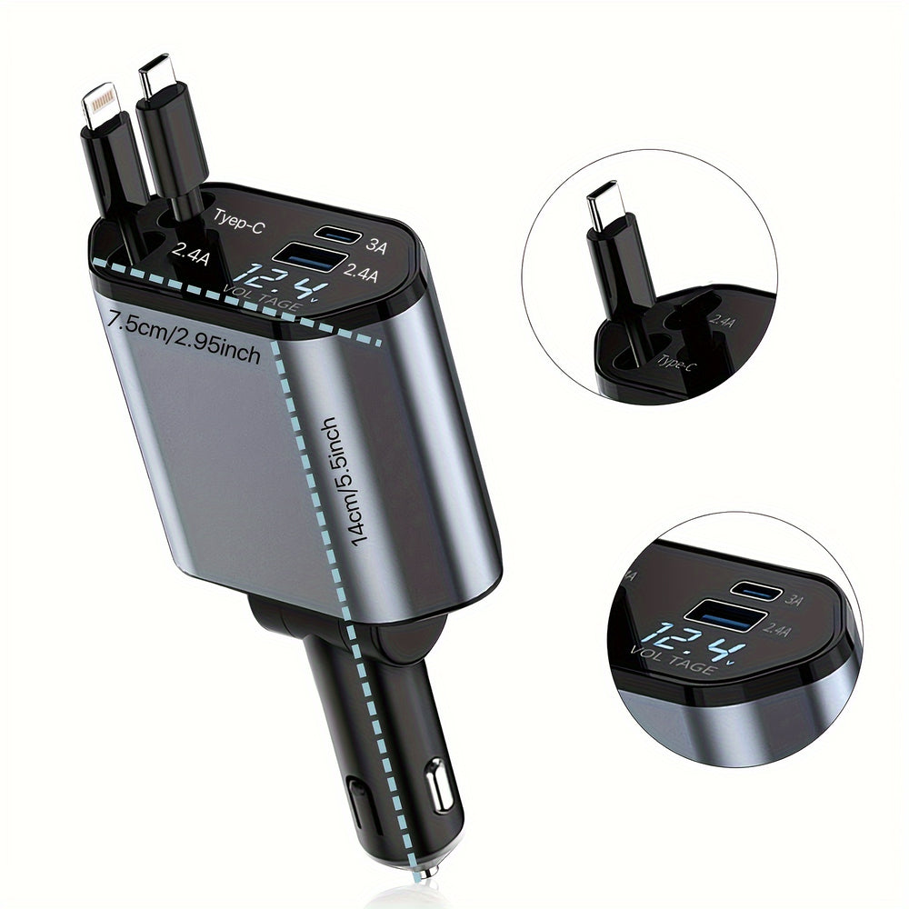 Car Charger with 2 USB Ports Fast Charging 4 in 1 60W