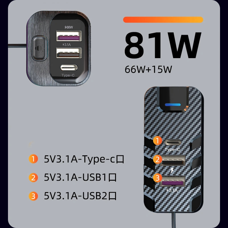6 Ports USB C Fast Car Charger 66W Adapter QC3.0-6 منافذ USB C شاحن سيارة سريع 66 واط محول QC3.0-Auto-Emporio-Kuwait.0