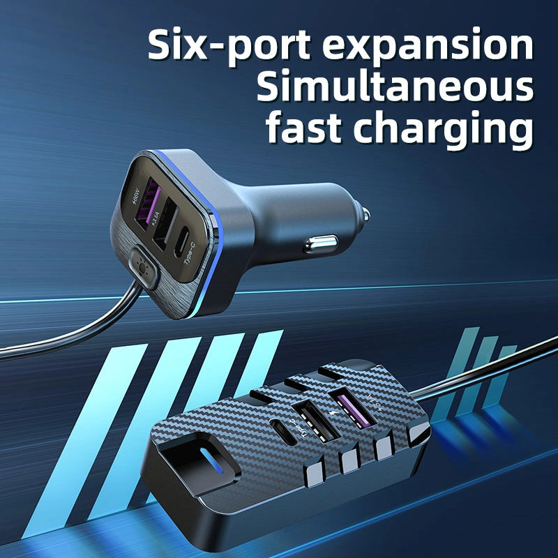 6 Ports USB C Fast Car Charger 66W Adapter QC3.0-6 منافذ USB C شاحن سيارة سريع 66 واط محول QC3.0-Auto-Emporio-Kuwait.0