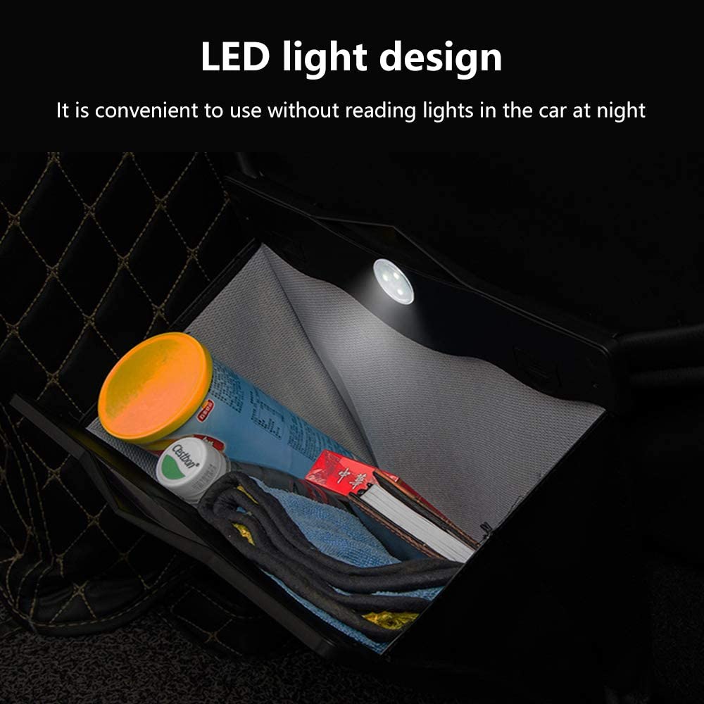 Collapsible Leather Hanging Trash Bag Car Organizer with LED Light