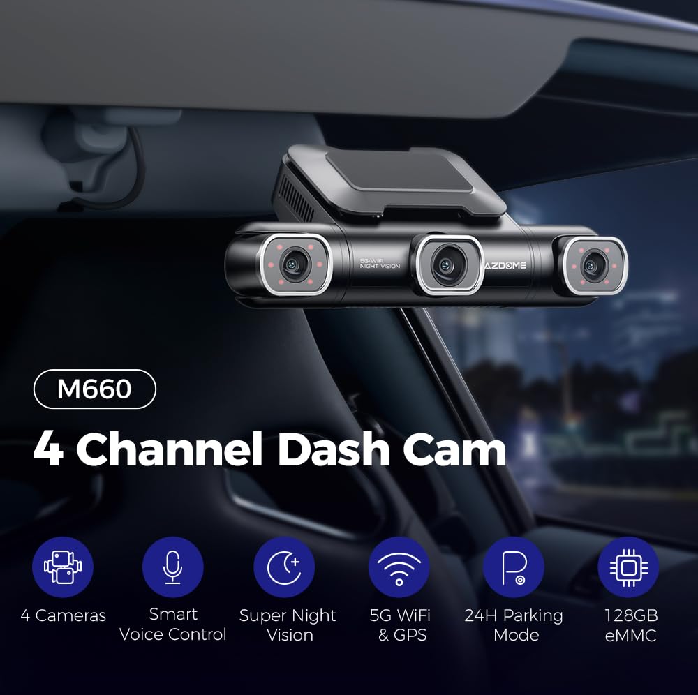 AZDOME M660 4K DashCam 4CH 5G Wifi GPS with Built-in 128GB EMMC