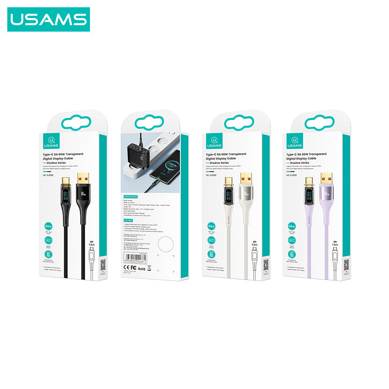 USAMS Type-C 6A 66W Digital Display Fast Charging Cable