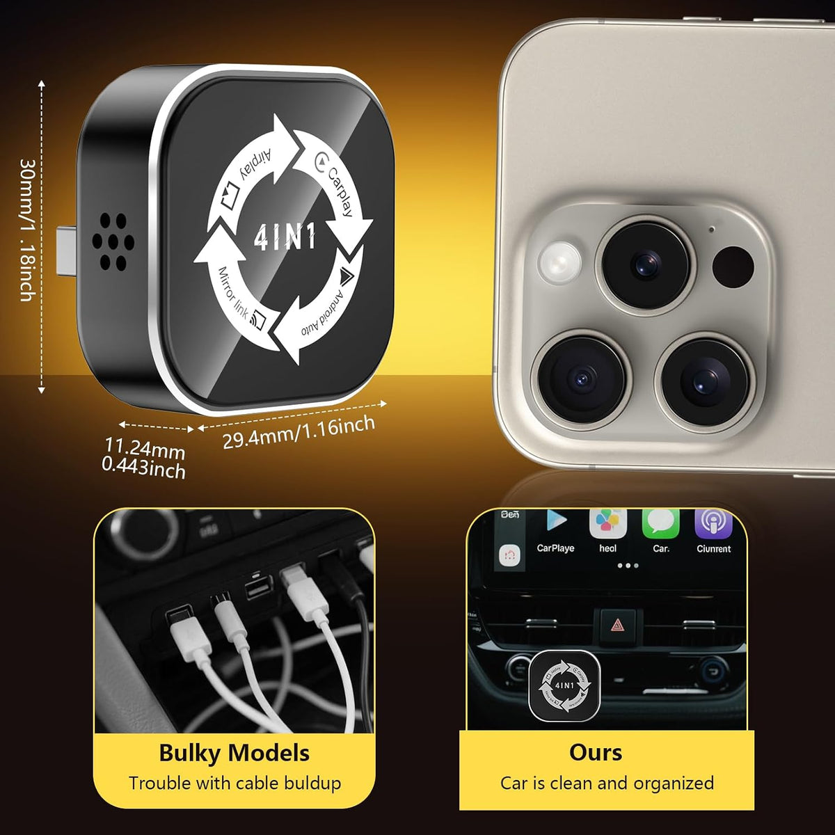 4-in-1 Wireless CarPlay & Android Auto Adapter with AirPlay & Screen Mirroring 3