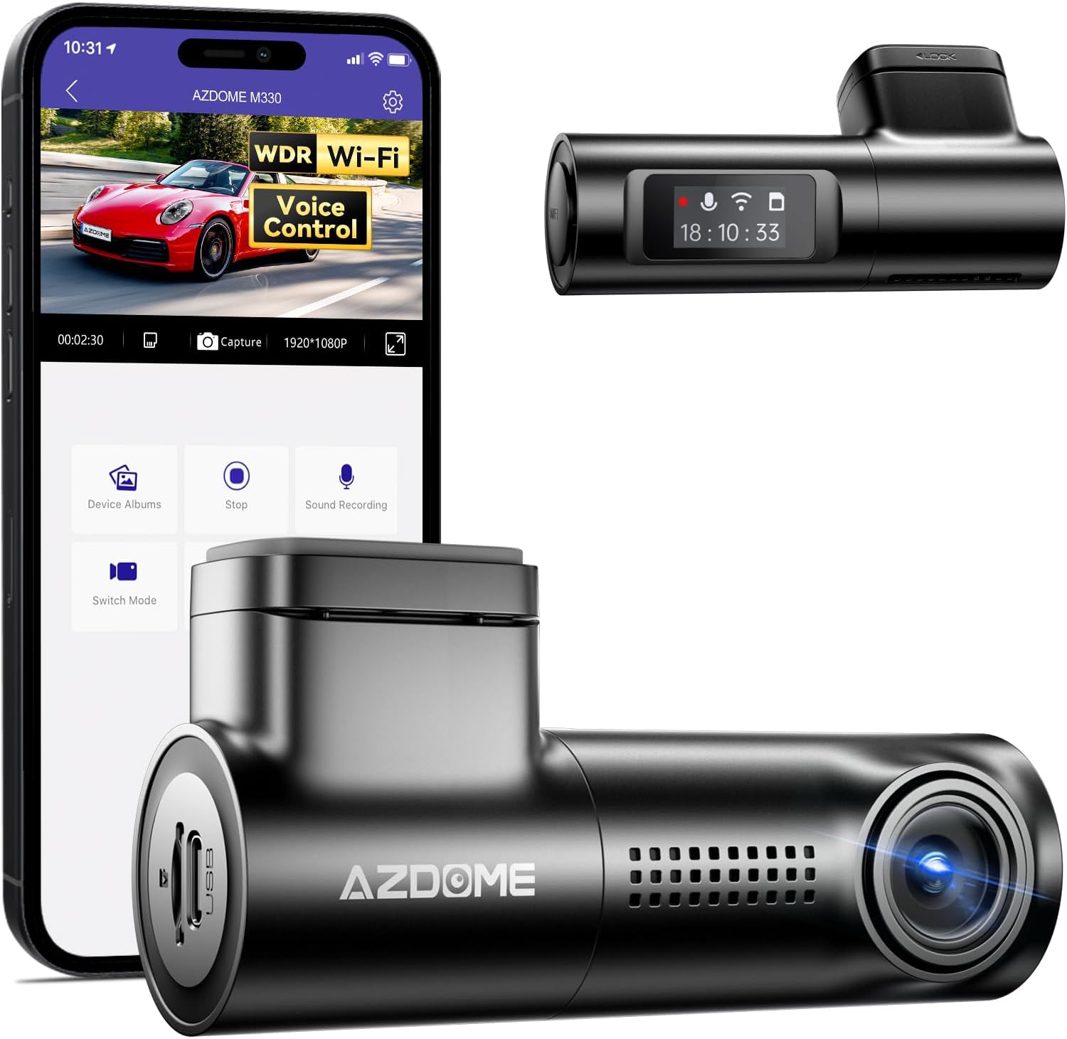 AZDOME M330 WiFi Dash Cam, FHD 1080P