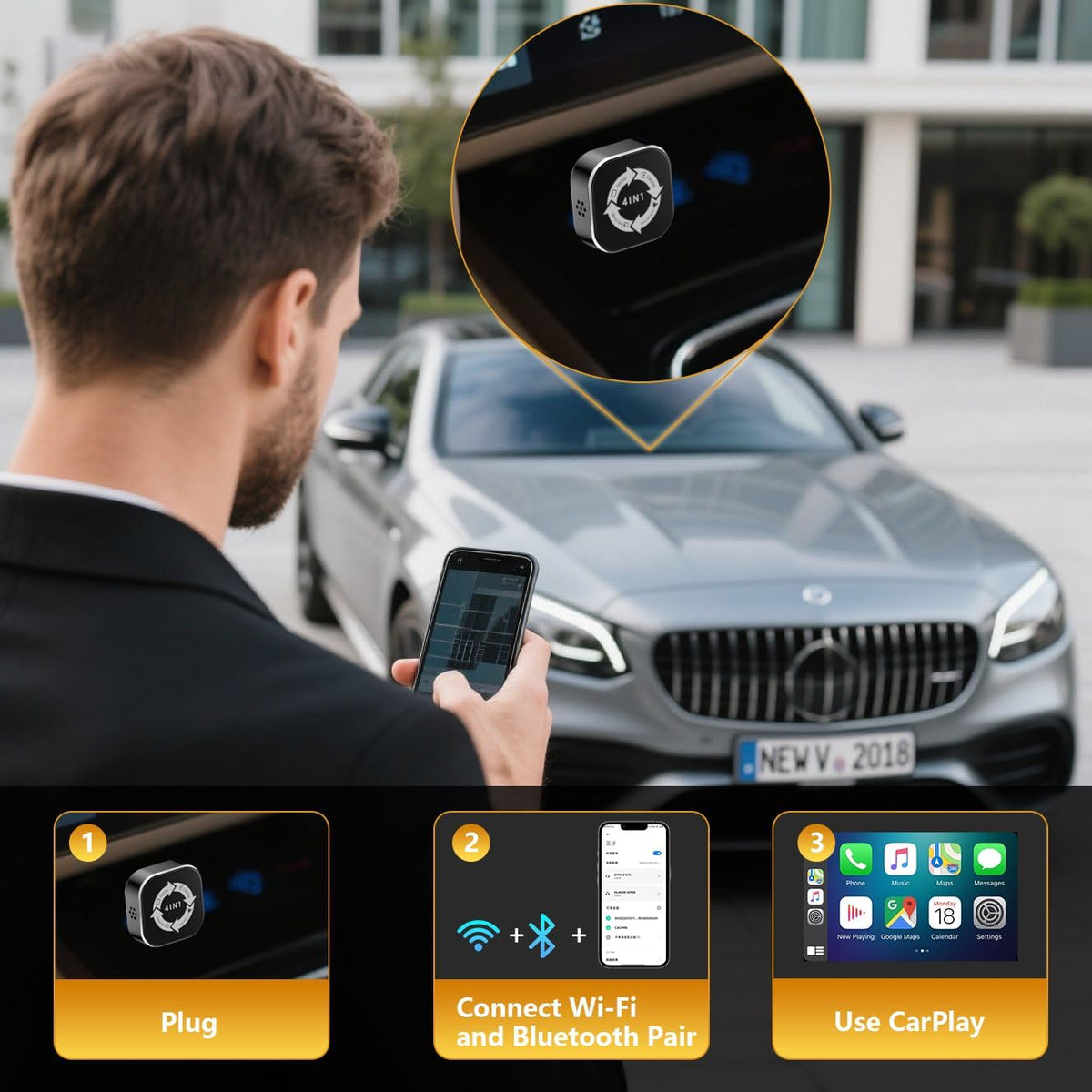 4-in-1 Wireless CarPlay & Android Auto Adapter with AirPlay & Screen Mirroring 6