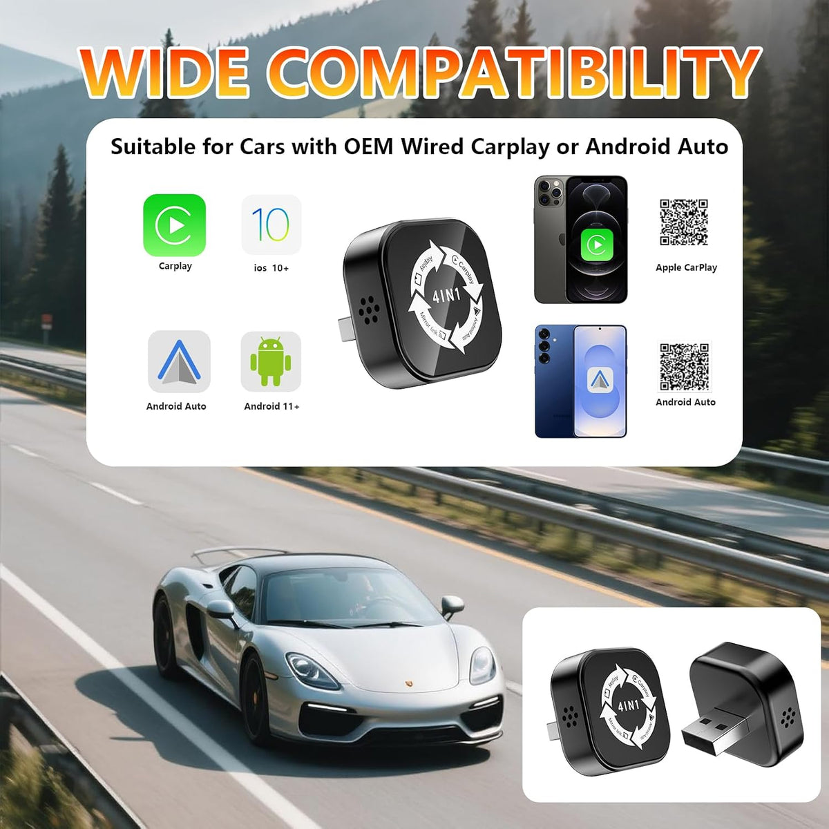 4-in-1 Wireless CarPlay & Android Auto Adapter with AirPlay & Screen Mirroring 8