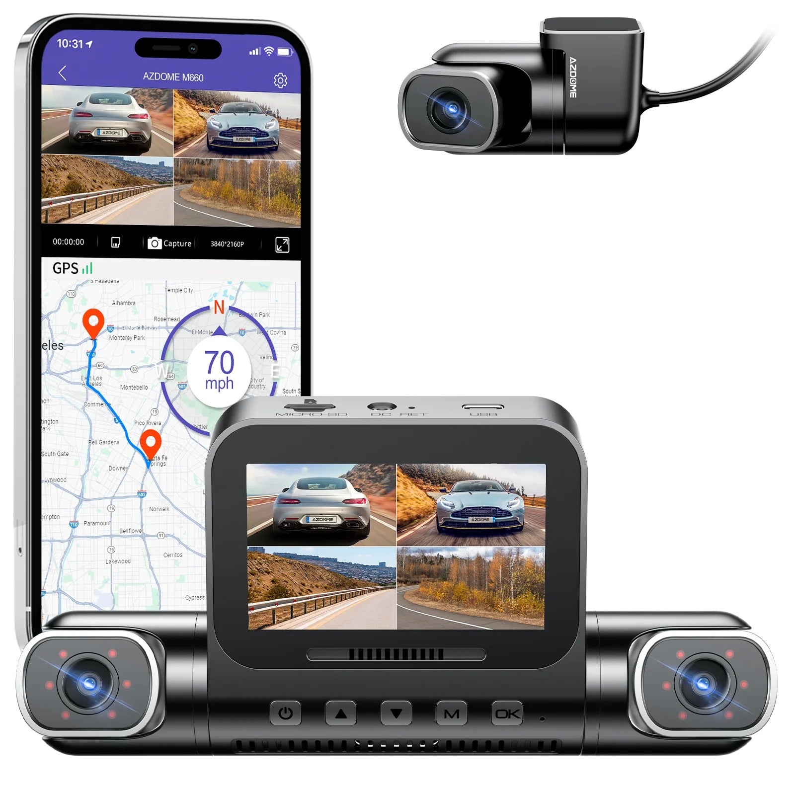 AZDOME M660 4K DashCam 4CH 5G Wifi GPS with Built-in 128GB EMMC