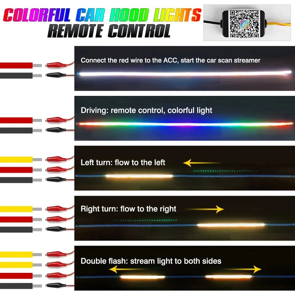 APP & Remote Controlled RGB Scan Start Turn Signal LED Hood Light-التطبيق ومسح RGB الذي يتم التحكم فيه عن بعد، بدء تشغيل إشارة الانعطاف LED، ضوء غطاء المحرك-Auto-Emporio-Kuwait.0