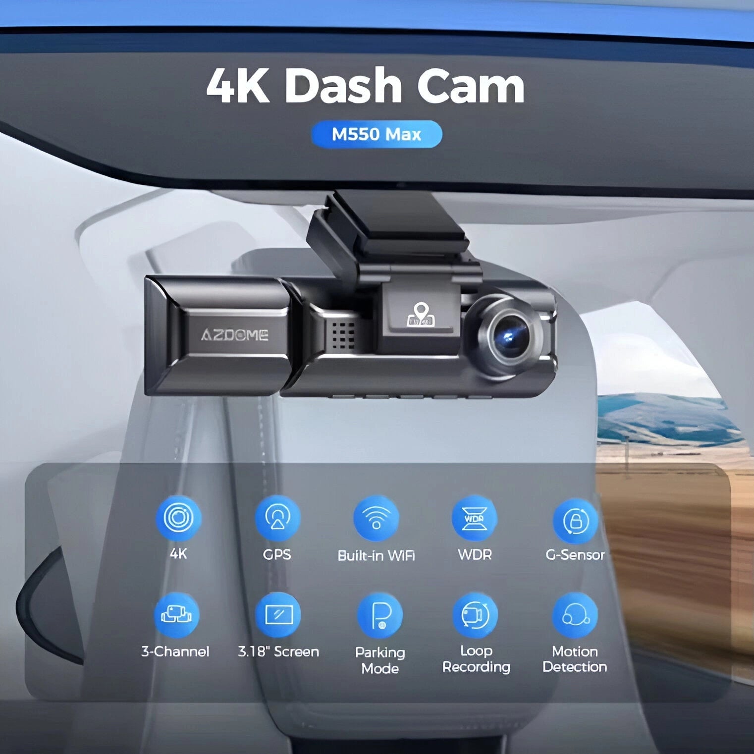 AZDOME M550 MAX 3CH 4K Dash Cam with 3.19" Screen-كاميرا داش كام AZDOME M550 MAX 3CH 4K مع شاشة 3.19 بوصة-Auto-Emporio-Kuwait.0
