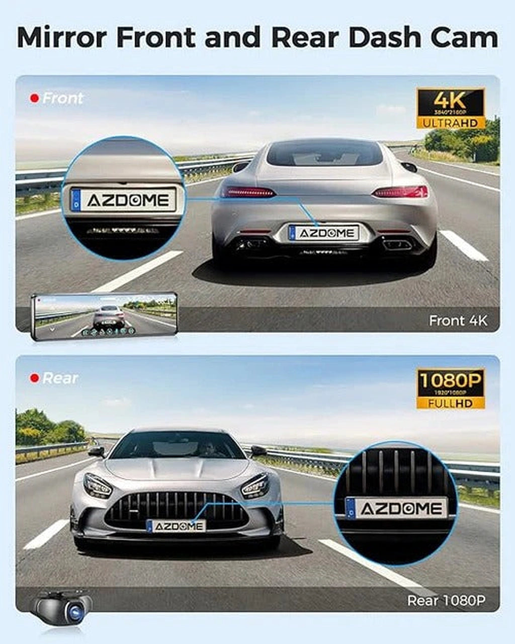 AZDOME PG18S 4K+1080P 2CH 12" Mirror Dash Cam-AZDOME PG18S 4K+1080P 2CH 12 بوصة كاميرا داش مرآة-Auto-Emporio-Kuwait.0