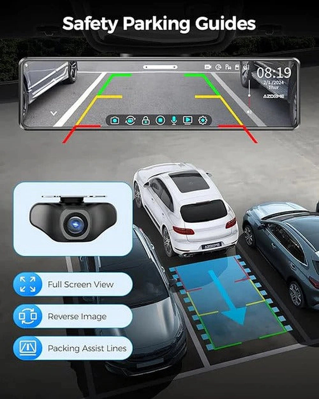 AZDOME PG18S 4K+1080P 2CH 12" Mirror Dash Cam-AZDOME PG18S 4K+1080P 2CH 12 بوصة كاميرا داش مرآة-Auto-Emporio-Kuwait.0