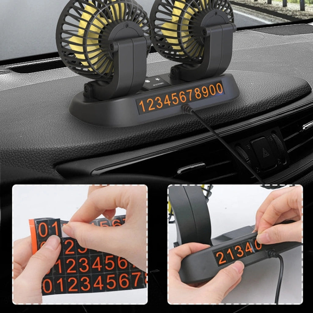 Adjustable Dual Fan 12V with Parking Card-مروحة مزدوجة قابلة للتعديل 12 فولت مع بطاقة ركن السيارة-Auto-Emporio-Kuwait.0