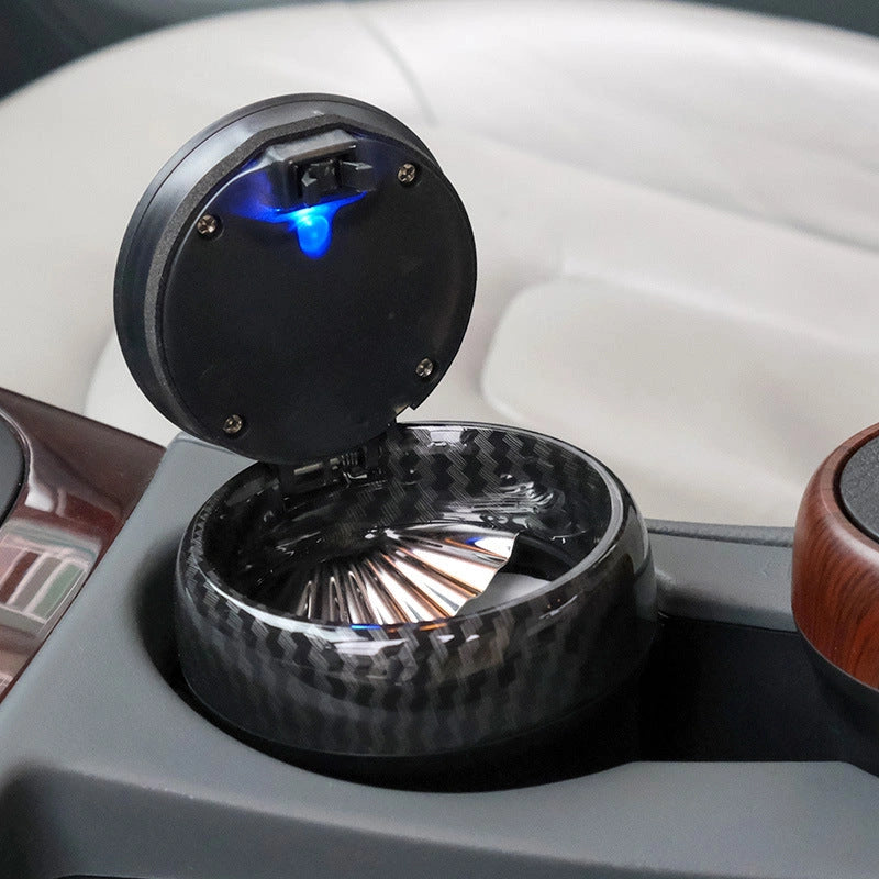 Ashtray Carbon Fibre Style with LED Light-منفضة سجائر من ألياف الكربون مع ضوء LED-Auto-Emporio-Kuwait.0