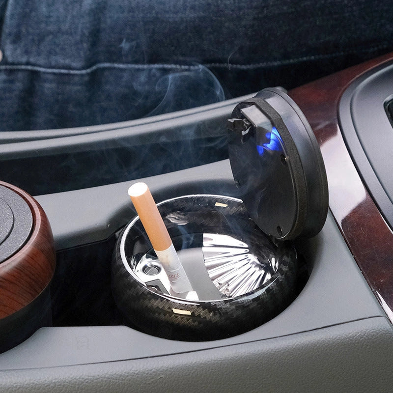 Ashtray Carbon Fibre Style with LED Light-منفضة سجائر من ألياف الكربون مع ضوء LED-Auto-Emporio-Kuwait.0