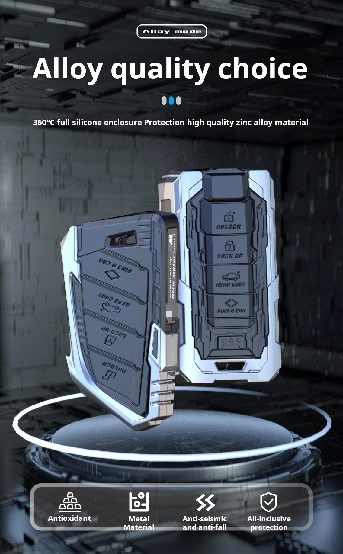 BMW Zinc Alloy Key Remote Cover with two keychains-غطاء جهاز التحكم عن بعد لمفتاح BMW من سبائك الزنك مع سلسلتي مفاتيح-Auto-Emporio-Kuwait.0