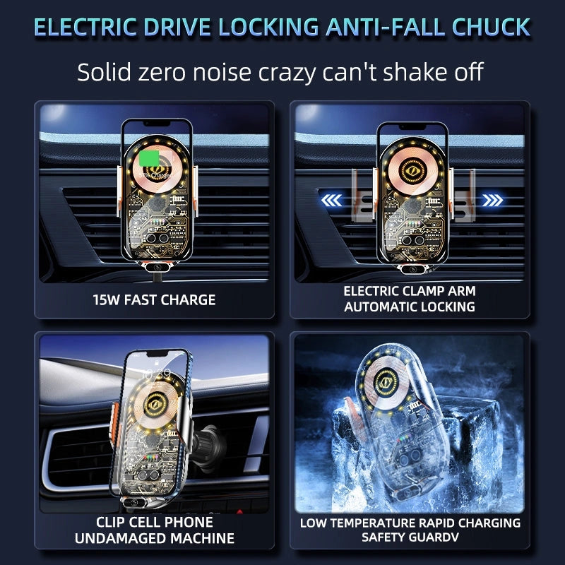 C13 Wireless Fast Charger Magnetic Sensor Mobile Holder-حامل الهاتف المحمول بمستشعر مغناطيسي وشاحن لاسلكي سريع C13-Auto-Emporio-Kuwait.0