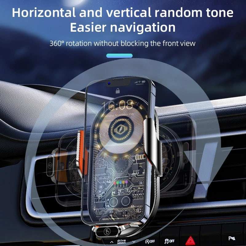 C13 Wireless Fast Charger Magnetic Sensor Mobile Holder-حامل الهاتف المحمول بمستشعر مغناطيسي وشاحن لاسلكي سريع C13-Auto-Emporio-Kuwait.0