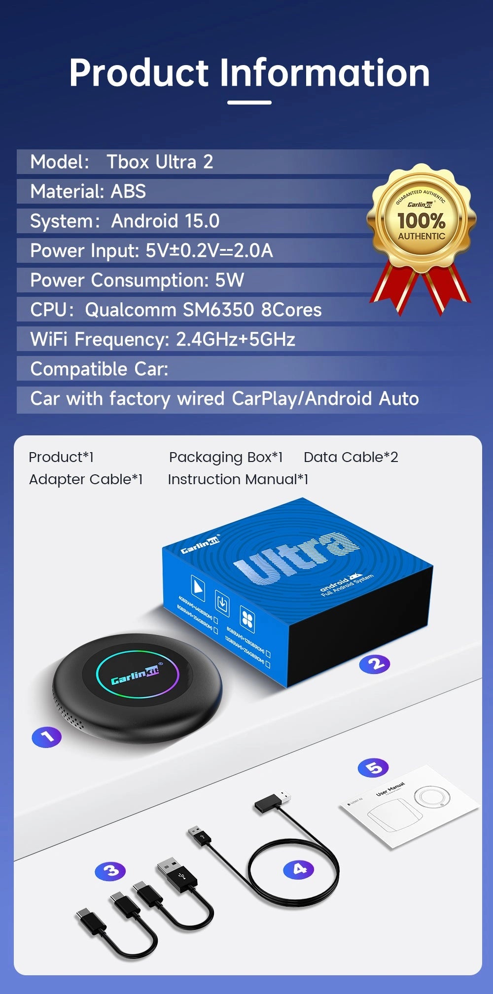 CARLINKIT 6350 Ultra 2 CarPlay Android 15 AI TBOX Qualcomm 4GSIM 8GB carlinkit-6350-ultra-2-carplay-android-15-ai-tbox-qualcomm-4gsim-8gb