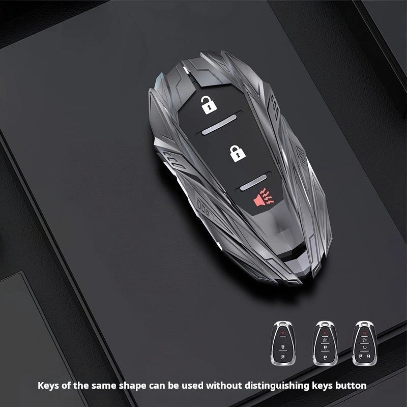 CHEVROLET Zinc Alloy Key Remote Cover with two keychains-Black-غطاء مفتاح التحكم عن بعد من سبيكة الزنك من شيفروليه مع سلسلتي مفاتيح - أسود-Auto-Emporio-Kuwait.0