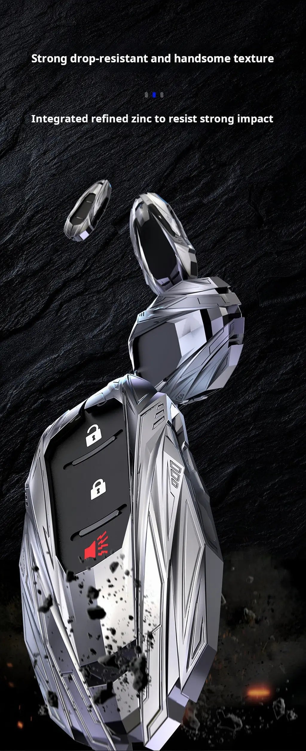 CHEVROLET Zinc Alloy Key Remote Cover with two keychains-Black-غطاء مفتاح التحكم عن بعد من سبيكة الزنك من شيفروليه مع سلسلتي مفاتيح - أسود-Auto-Emporio-Kuwait.0