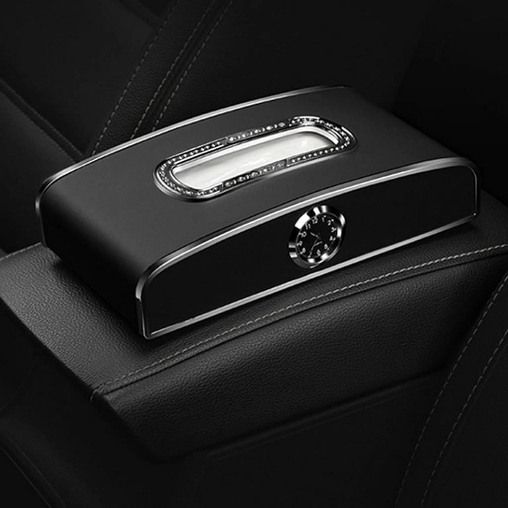 Car Tissue Box with Clock Watch & Parking Card-صندوق مناديل السيارة مع ساعة وبطاقة ركن السيارة-Auto-Emporio-Kuwait.0