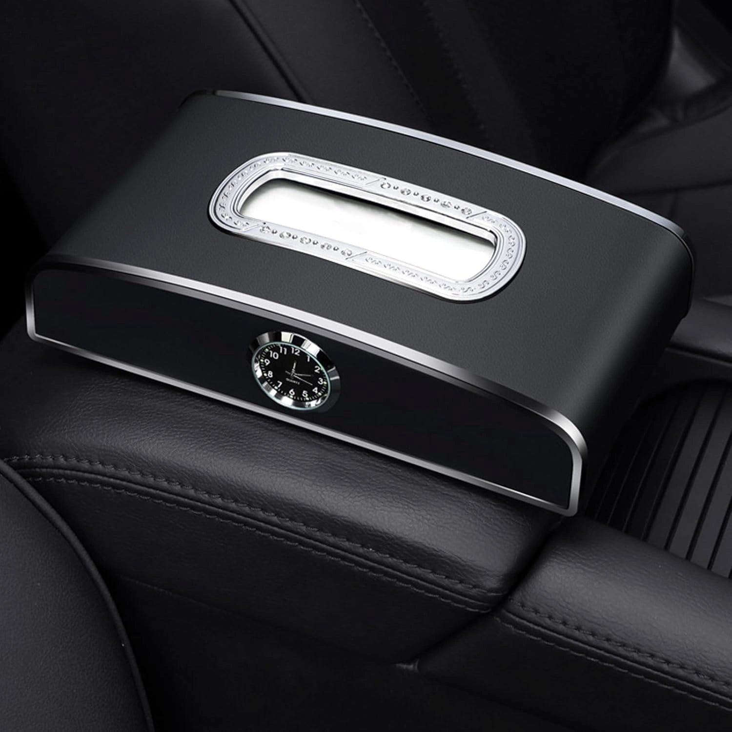 Car Tissue Box with Clock Watch & Parking Card-صندوق مناديل السيارة مع ساعة وبطاقة ركن السيارة-Auto-Emporio-Kuwait.0