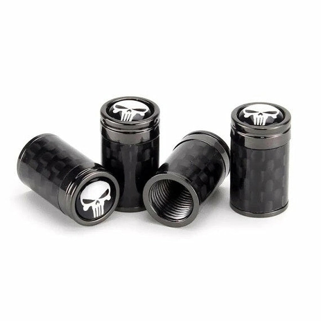 Carbon Fiber Punisher Tire Valve Caps (4 pcs)-أغطية صمامات الإطارات من ألياف الكربون (4 قطع)-Auto-Emporio-Kuwait.0