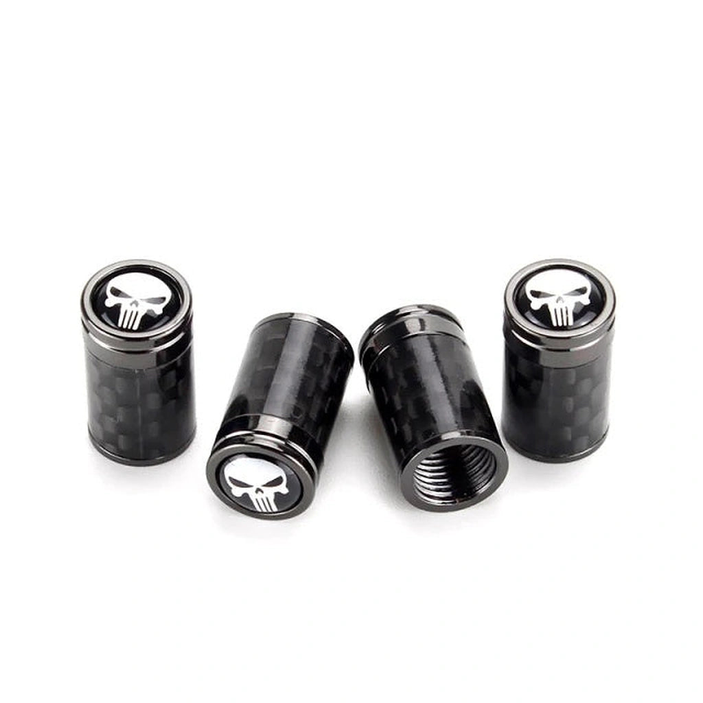 Carbon Fiber Punisher Tire Valve Caps (4 pcs)-أغطية صمامات الإطارات من ألياف الكربون (4 قطع)-Auto-Emporio-Kuwait.0