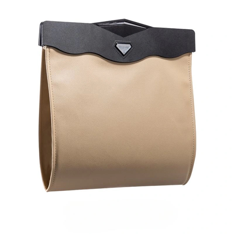 Collapsible Leather Hanging Trash Bag Car Organizer with LED Light-منظم حقيبة قمامة معلقة من الجلد قابل للطي مع ضوء LED-Auto-Emporio-Kuwait.0