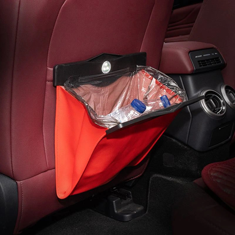 Collapsible Leather Hanging Trash Bag Car Organizer with LED Light-منظم حقيبة قمامة معلقة من الجلد قابل للطي مع ضوء LED-Auto-Emporio-Kuwait.0