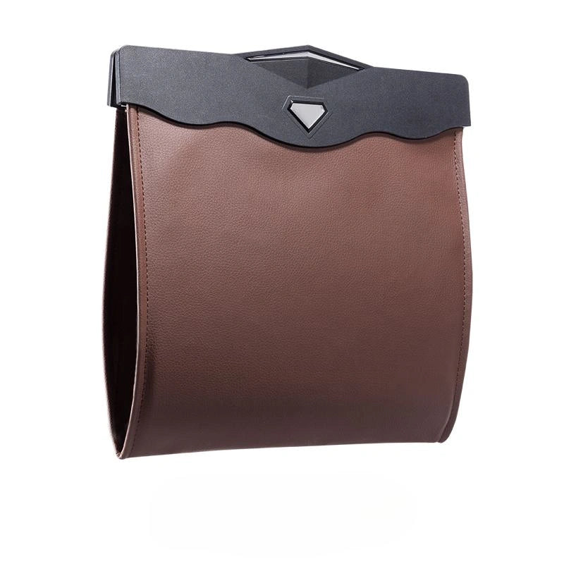 Collapsible Leather Hanging Trash Bag Car Organizer with LED Light-منظم حقيبة قمامة معلقة من الجلد قابل للطي مع ضوء LED-Auto-Emporio-Kuwait.0