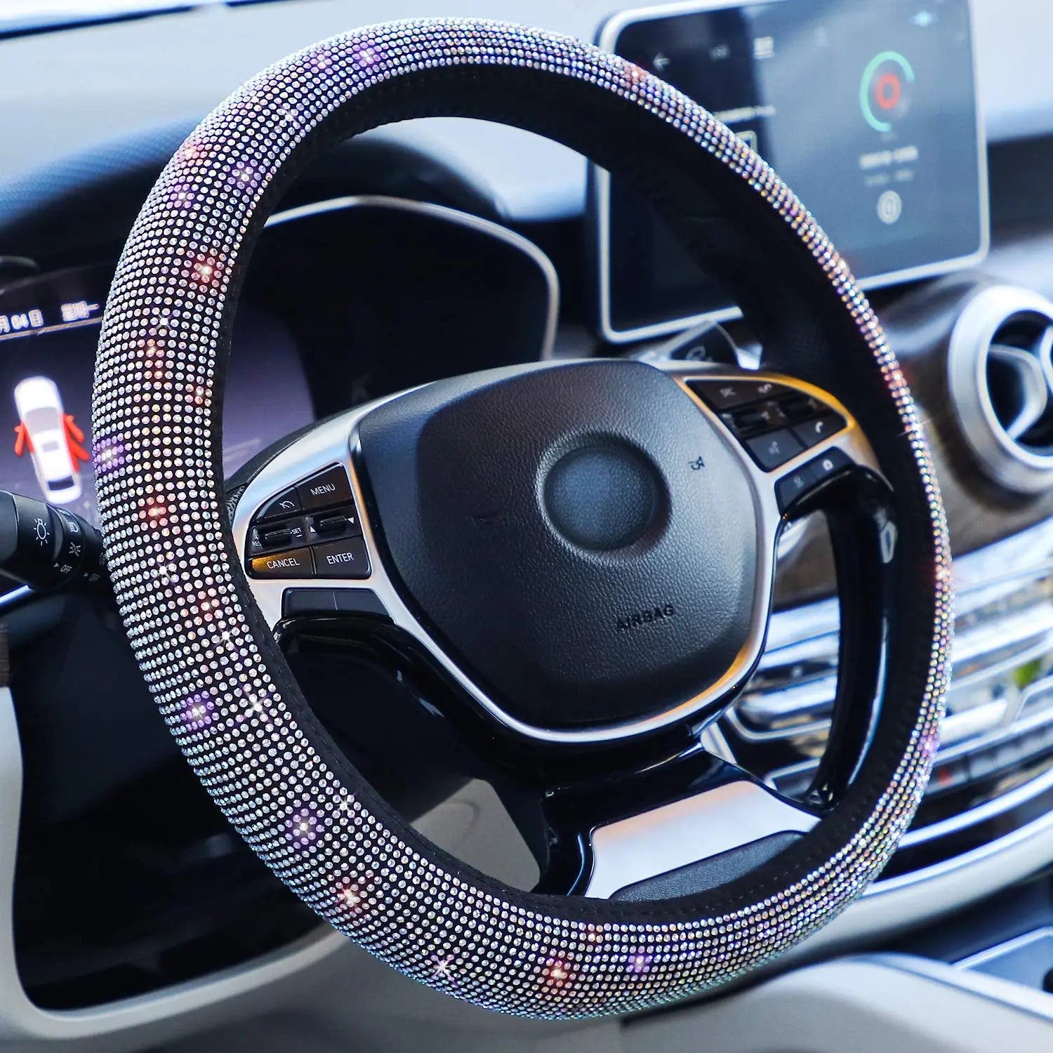 Crystal Rhinestone Steering Wheel Cover-غطاء عجلة القيادة من حجر الراين الكريستالي-Auto-Emporio-Kuwait.0