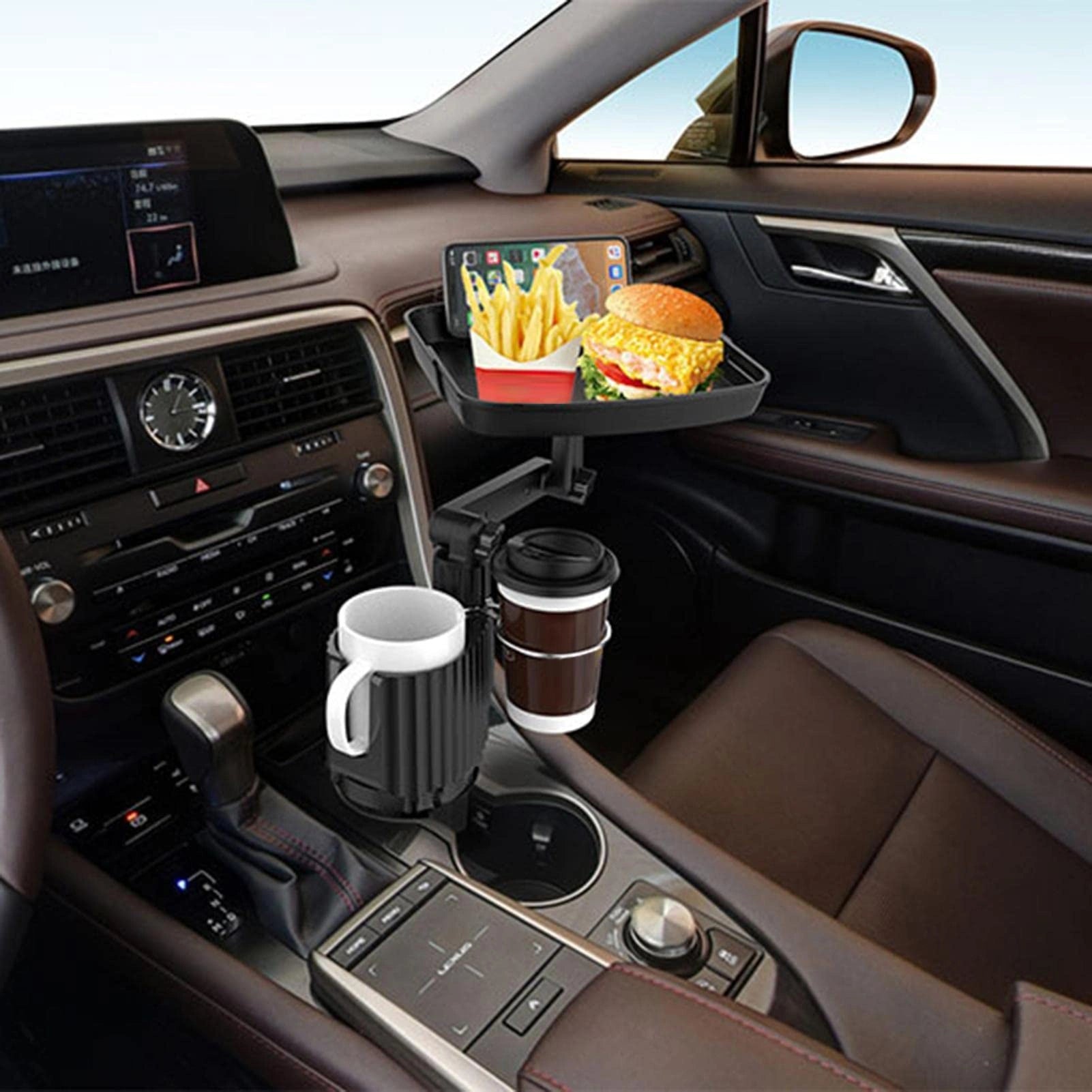 Expandable Food Tray Cup Holder With Mobile Slot-حامل أكواب صينية طعام قابل للتوسيع مع فتحة للهاتف المحمول-Auto-Emporio-Kuwait.0