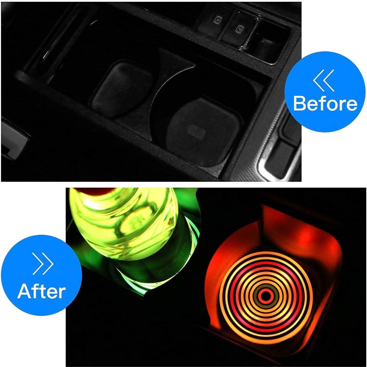 LED Cup Holder Coaster Pads 7 Color Lights (2pcs)