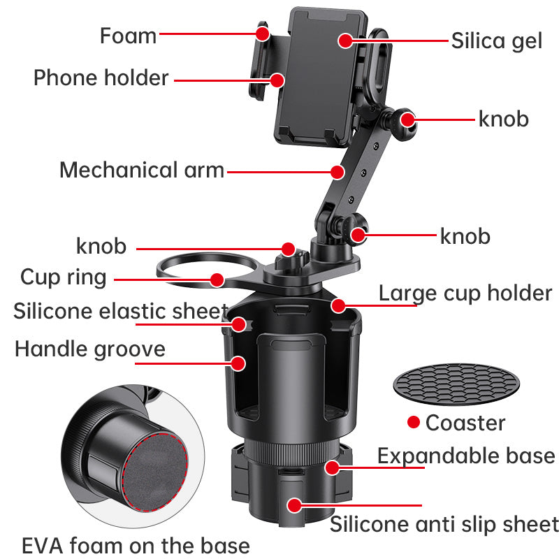 2-in-1 Car Cup Holder with Adjustable Mobile Holder 5