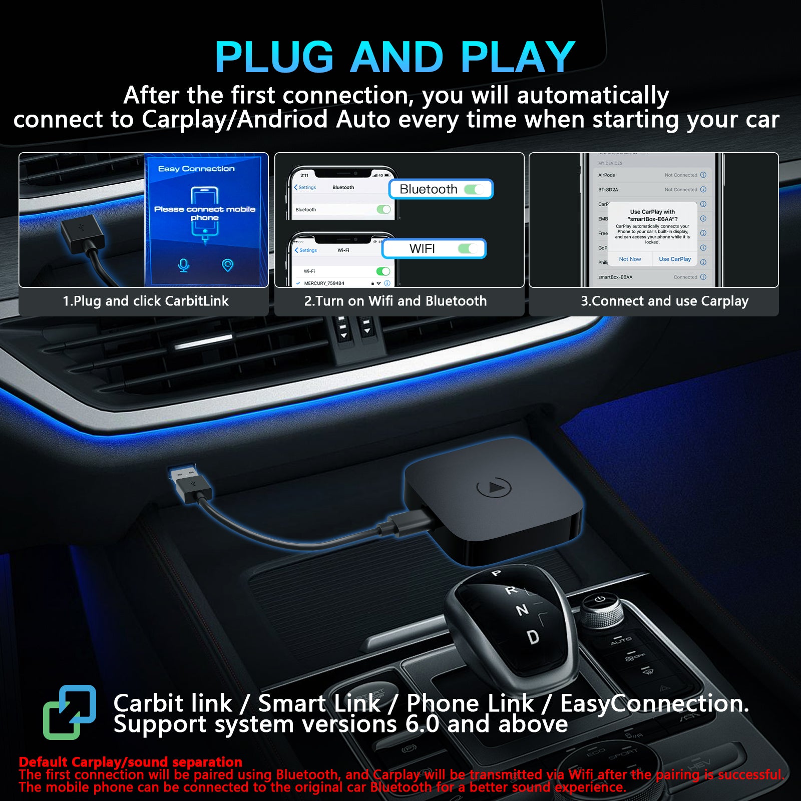 CARBITLINK USB Dongle with Wireless CarPlay Android Auto 4