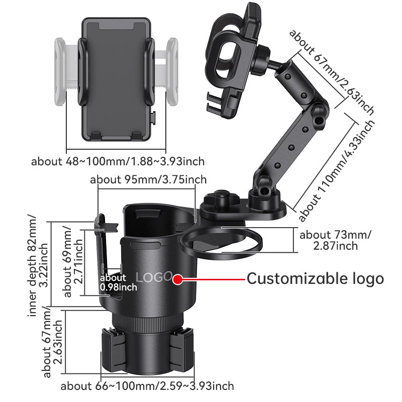 2-in-1 Car Cup Holder with Adjustable Mobile Holder 4